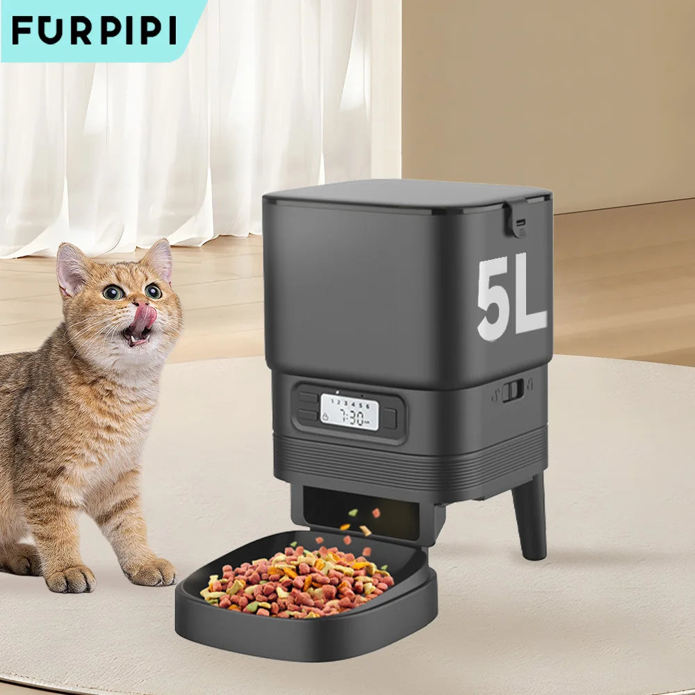 Furpipi automatic cat and dog feeder with LCD display and large food storage for timed dry food dispensing