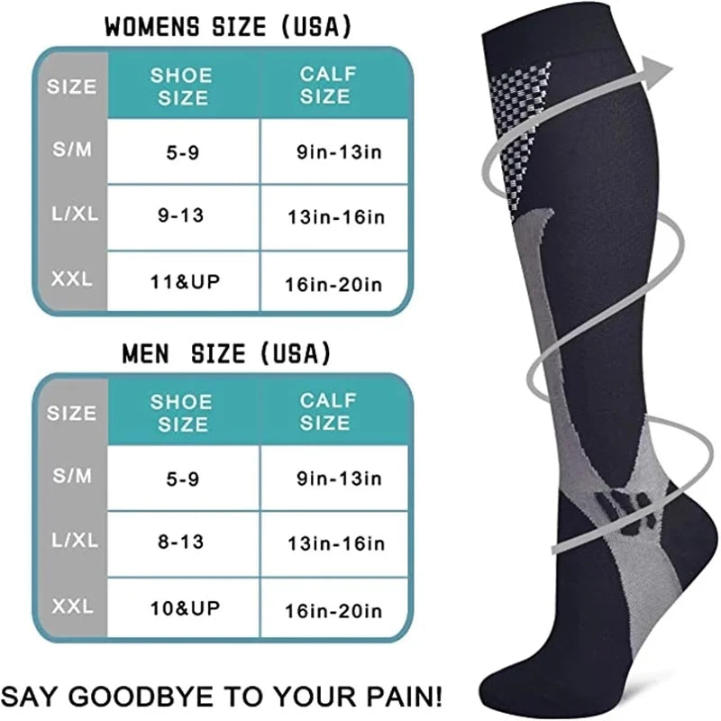 Unisex Compression Socks 20-30mmHg - Knee-High Anti-Fatigue & Pain Relief Socks for Running, Football & Sports