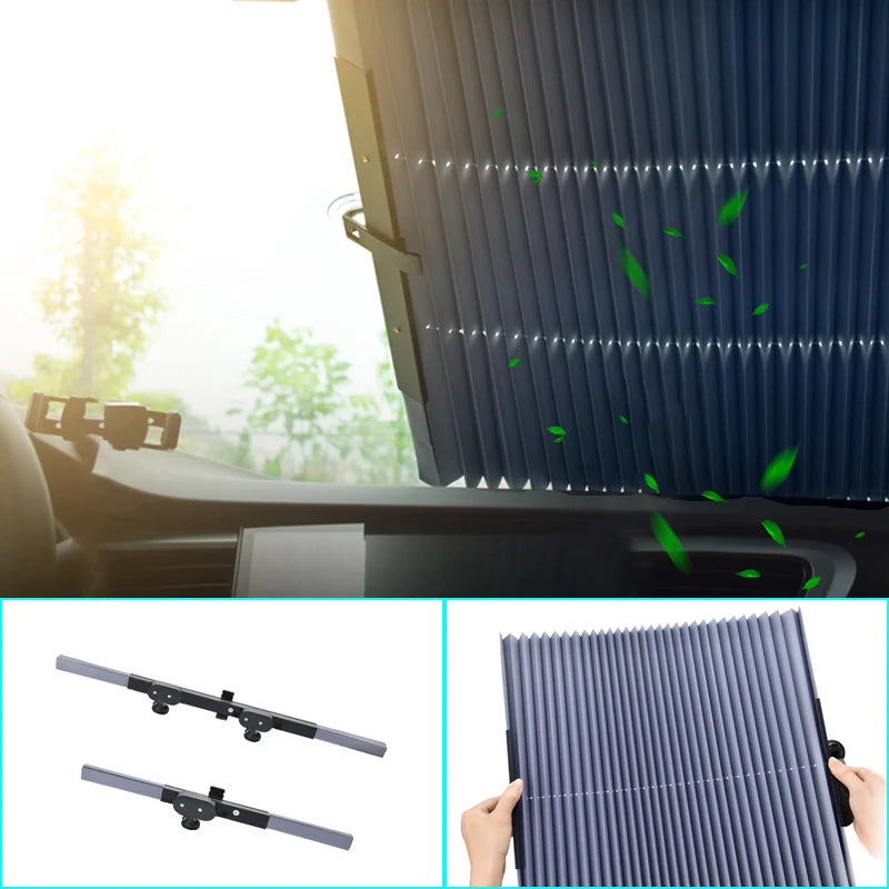 Retractable Car Windshield Sun Shade – UV Blocking Front/Rear Window Curtain with Suction Cups for Summer Heat Protection