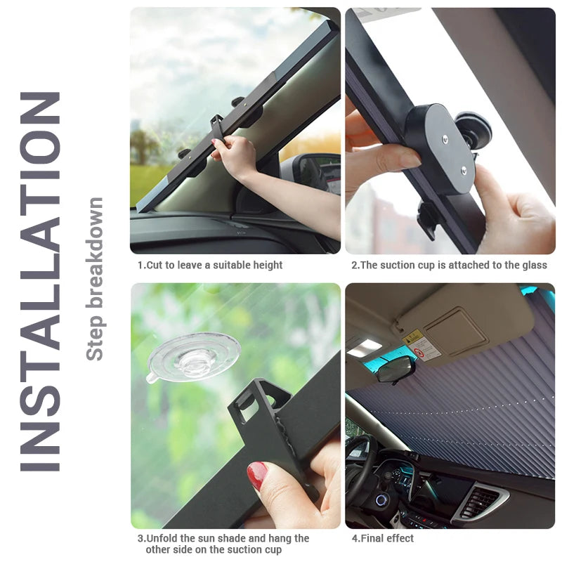 Retractable Car Windshield Sun Shade – UV Blocking Front/Rear Window Curtain with Suction Cups for Summer Heat Protection