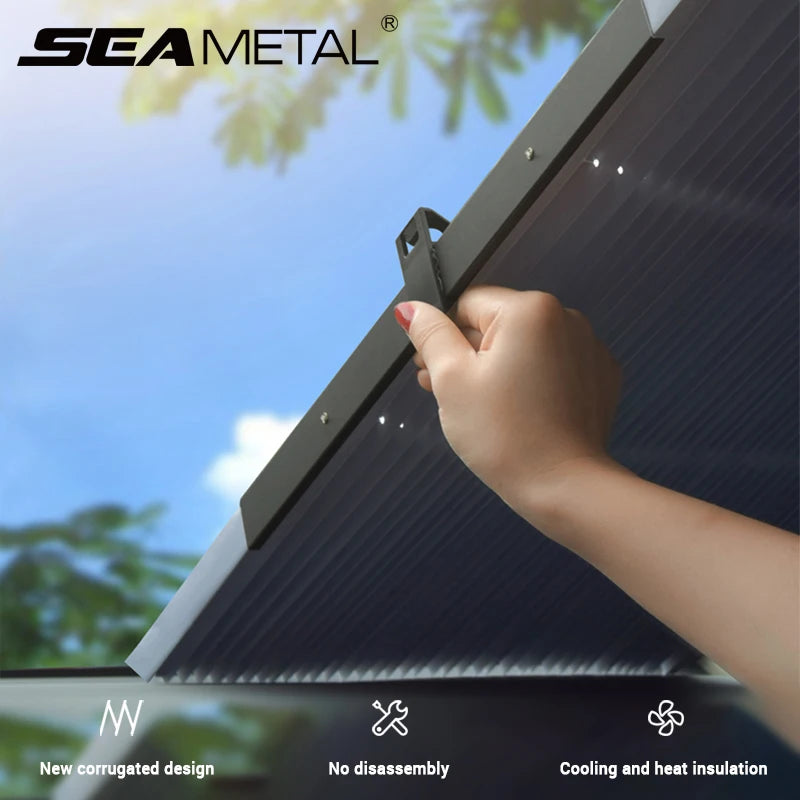 Retractable Car Windshield Sun Shade – UV Blocking Front/Rear Window Curtain with Suction Cups for Summer Heat Protection