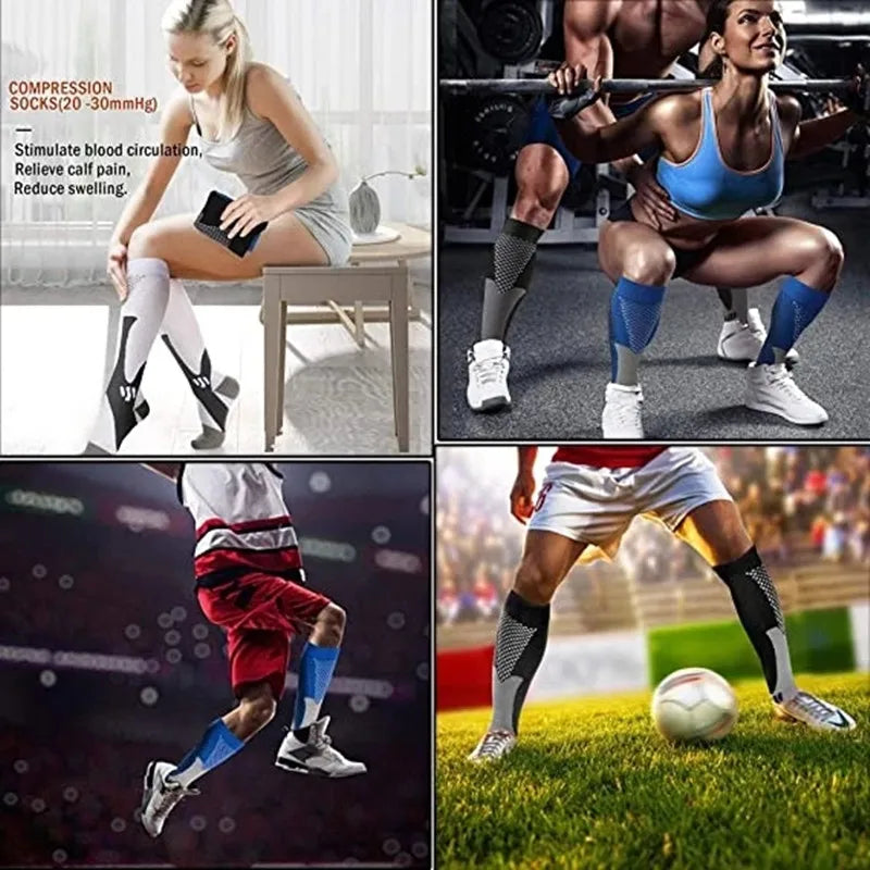 Unisex Compression Socks 20-30mmHg - Knee-High Anti-Fatigue & Pain Relief Socks for Running, Football & Sports
