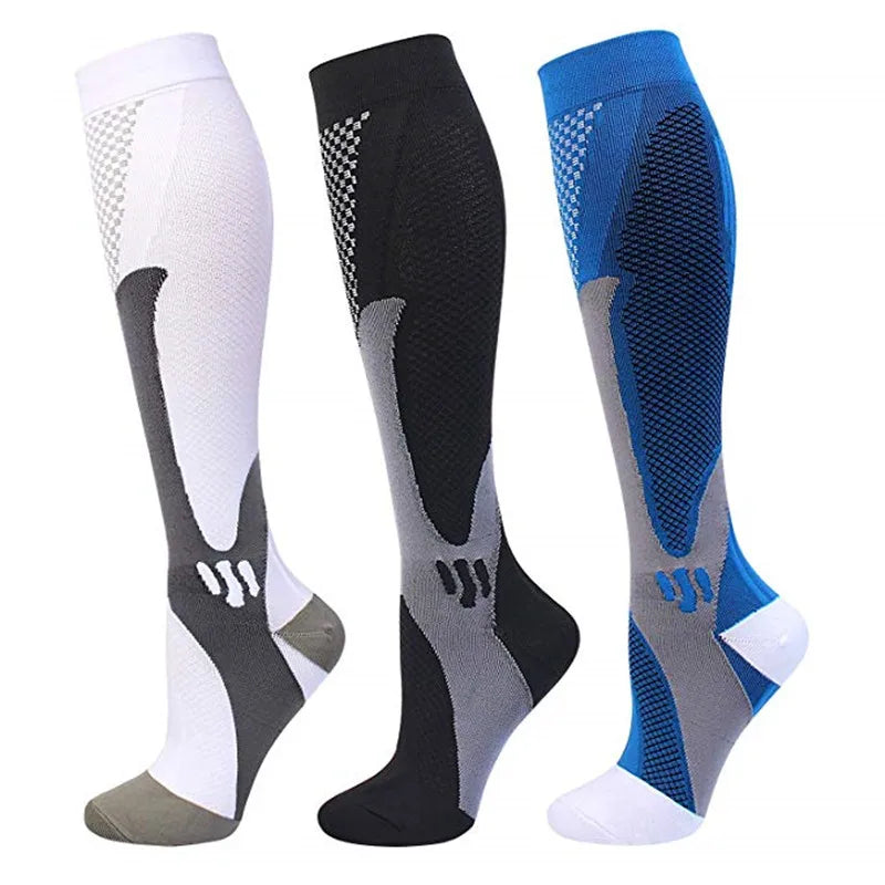 Unisex 20-30mmHg Black Compression Socks - Knee-High Anti-Fatigue Sport Socks for Running and Pain Relief
