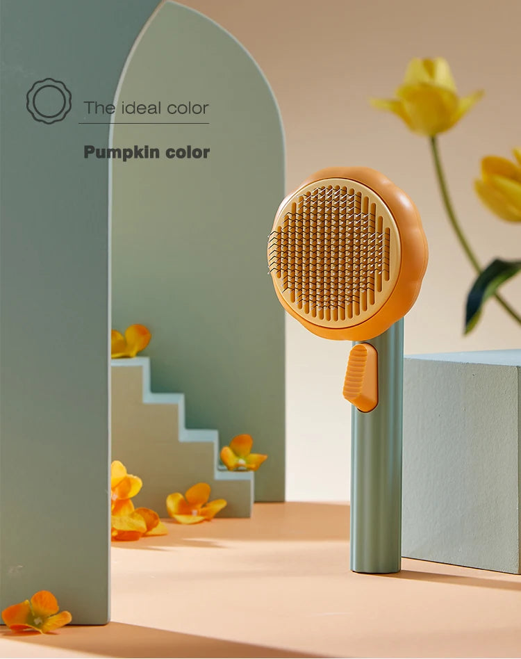 Pumpkin Pet Brush – Self-Cleaning Slicker Brush for Dogs & Cats, Removes Loose Undercoat & Tangles, Gentle Grooming Comb