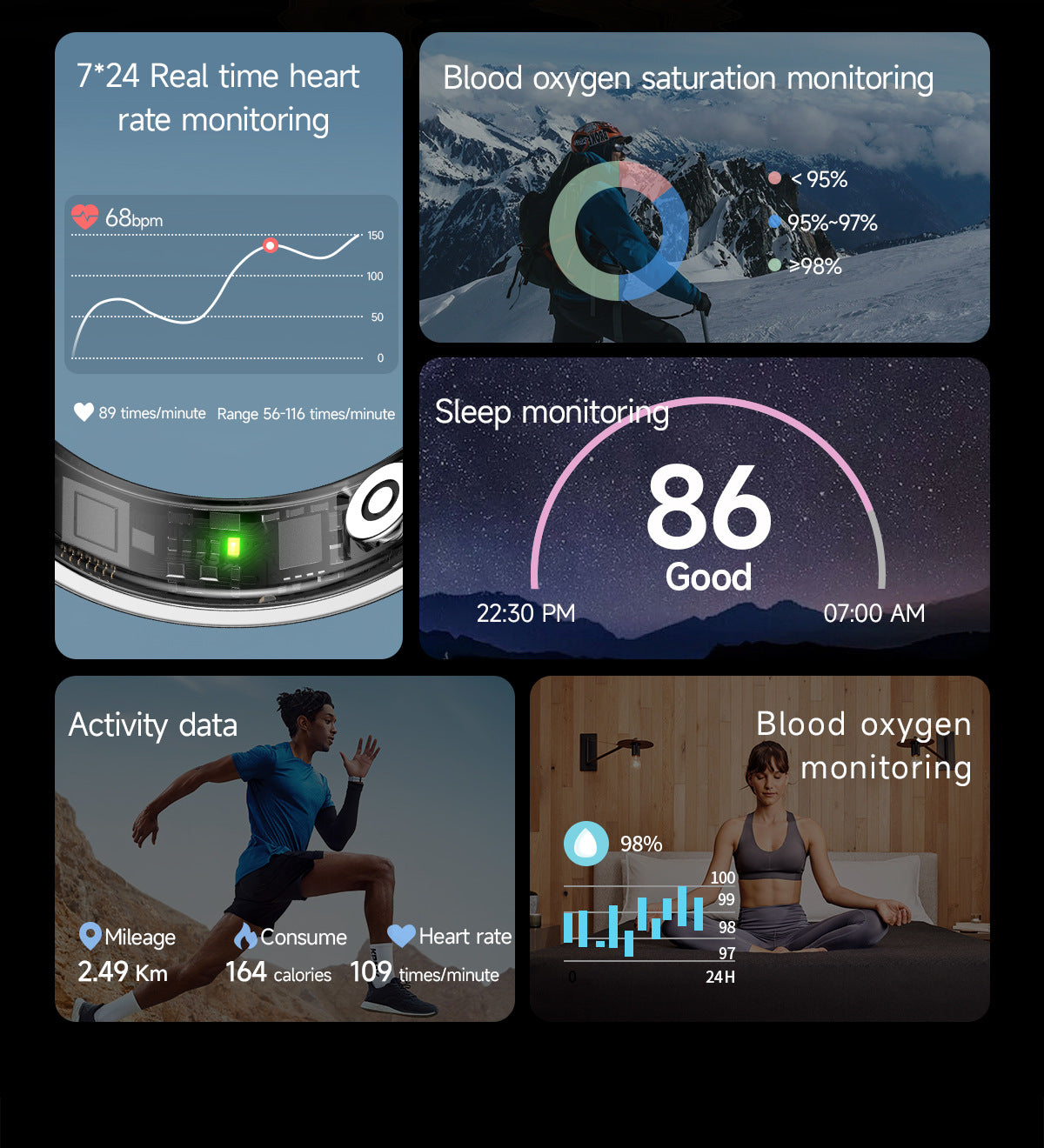 Ultra Narrow 6.5mm Smart Ring Heart Rate Blood Oxygen Sleep Sport Remote Control Phone Camera Tiktok Page Turning Waterproof APP