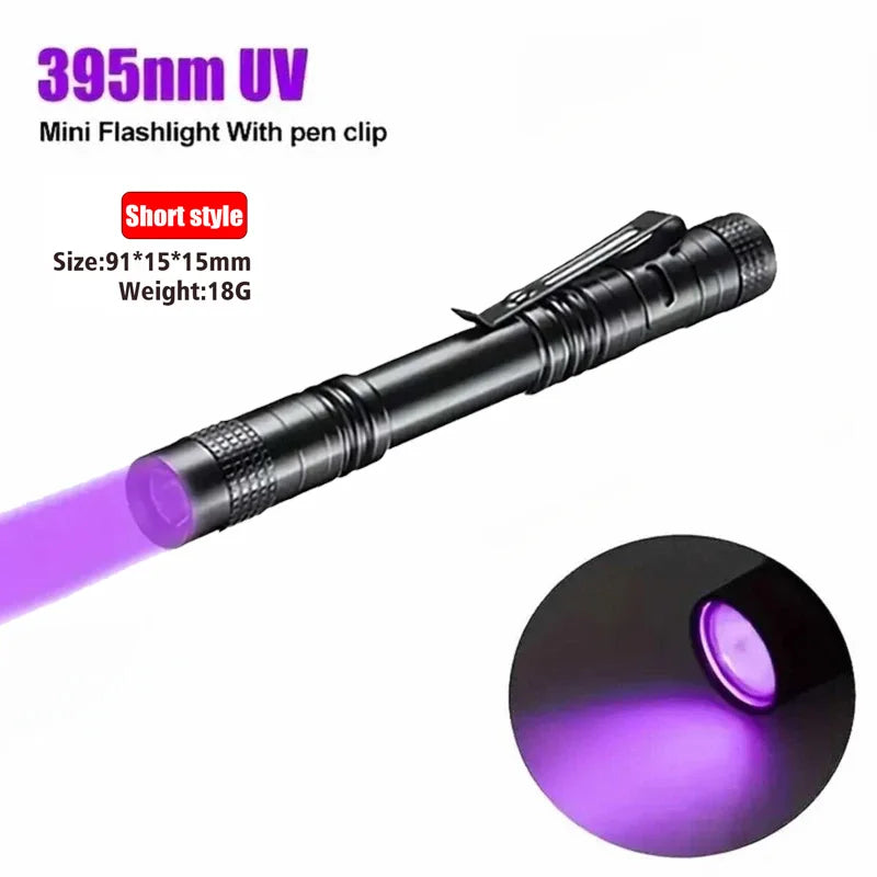 Portable UV Flashlight 395nm - Ultraviolet Torch with Pen Clip for Pet Urine, Scorpion, and Stain Detection