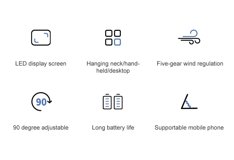 Foldable Mini Fan – 3000mAh USB Rechargeable | 5-Speed Handheld, Desk, Neck Hanging with Display & Phone Stand