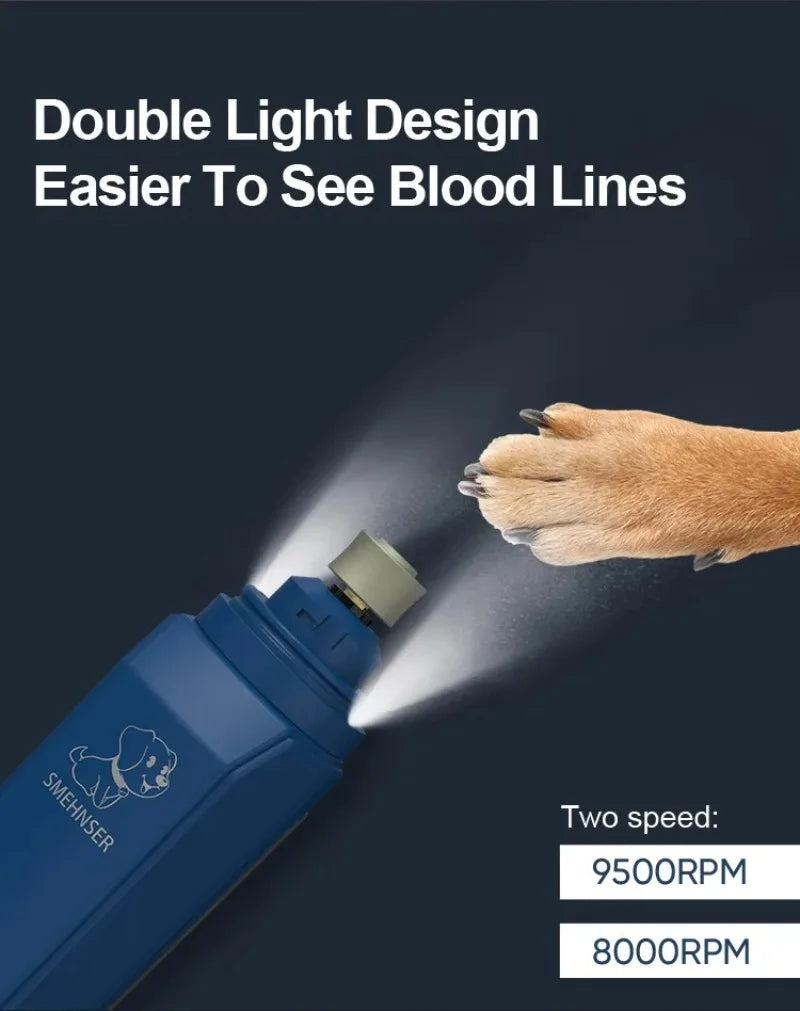 Quiet Electric Dog & Cat Nail Grinder with LED Light – Rechargeable Pet Nail Trimmer for Painless Grooming**