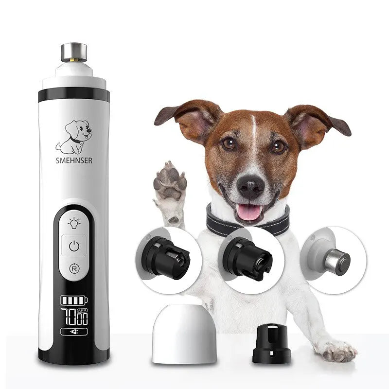 Electric Pet Nail Grinder with LED Light - USB Rechargeable Nail Clippers & Grooming Trimmer for Cats and Dogs