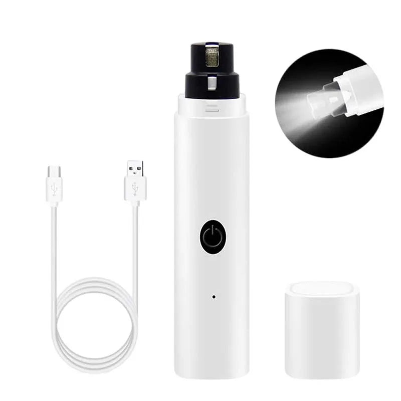 Electric Pet Nail Grinder with LED Light - USB Rechargeable Nail Clippers & Grooming Trimmer for Cats and Dogs