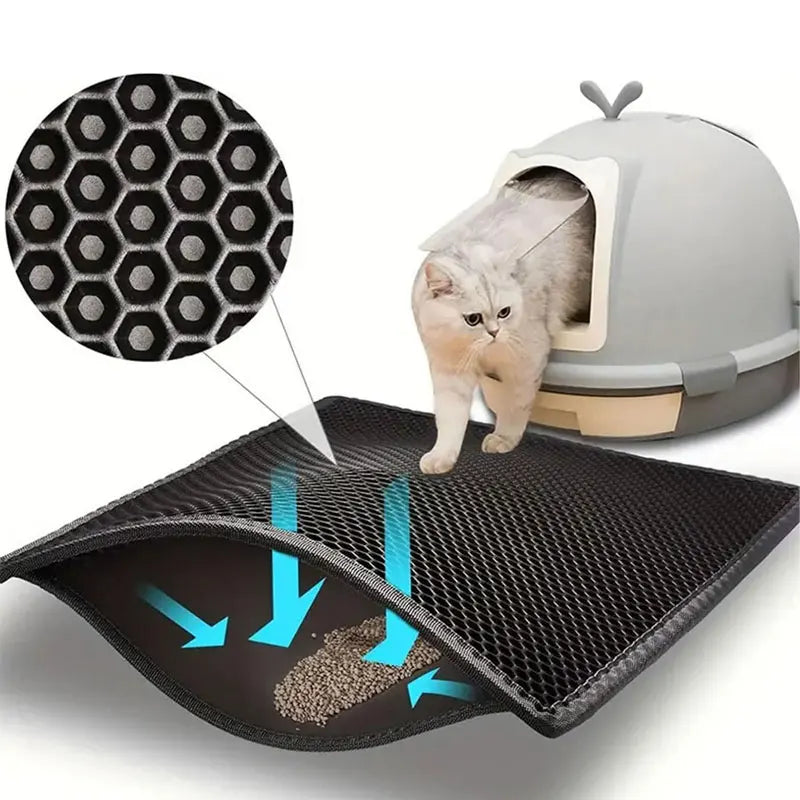 Waterproof Double-Layer Cat Litter Mat – Trapping Clean Pad for Litter Box | EVA Pet Mat for Cats