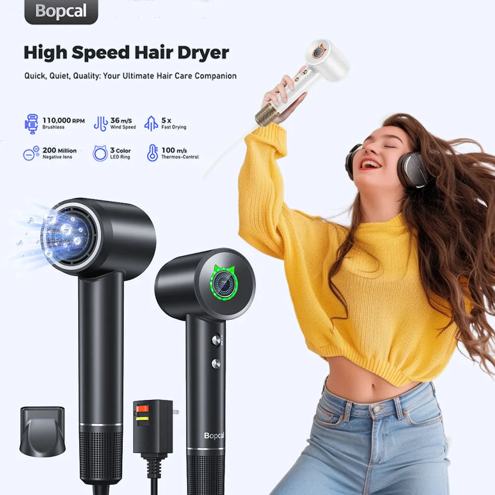 High-Speed Hair Dryer with Diffuser – 500 Million Negative Ions, Fast Drying, Professional Ionic Blow Dryer