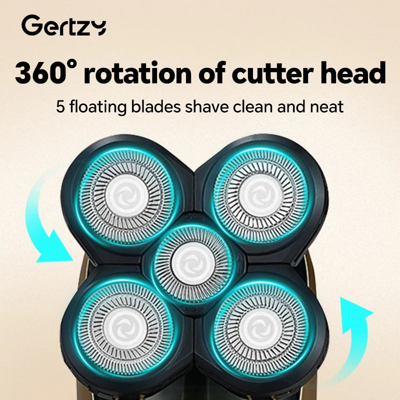 Men's 5-in-1 Bald Head & Beard Trimmer - USB Rechargeable, Smooth Shaving, Stainless Steel Blades, Rotary Shaver