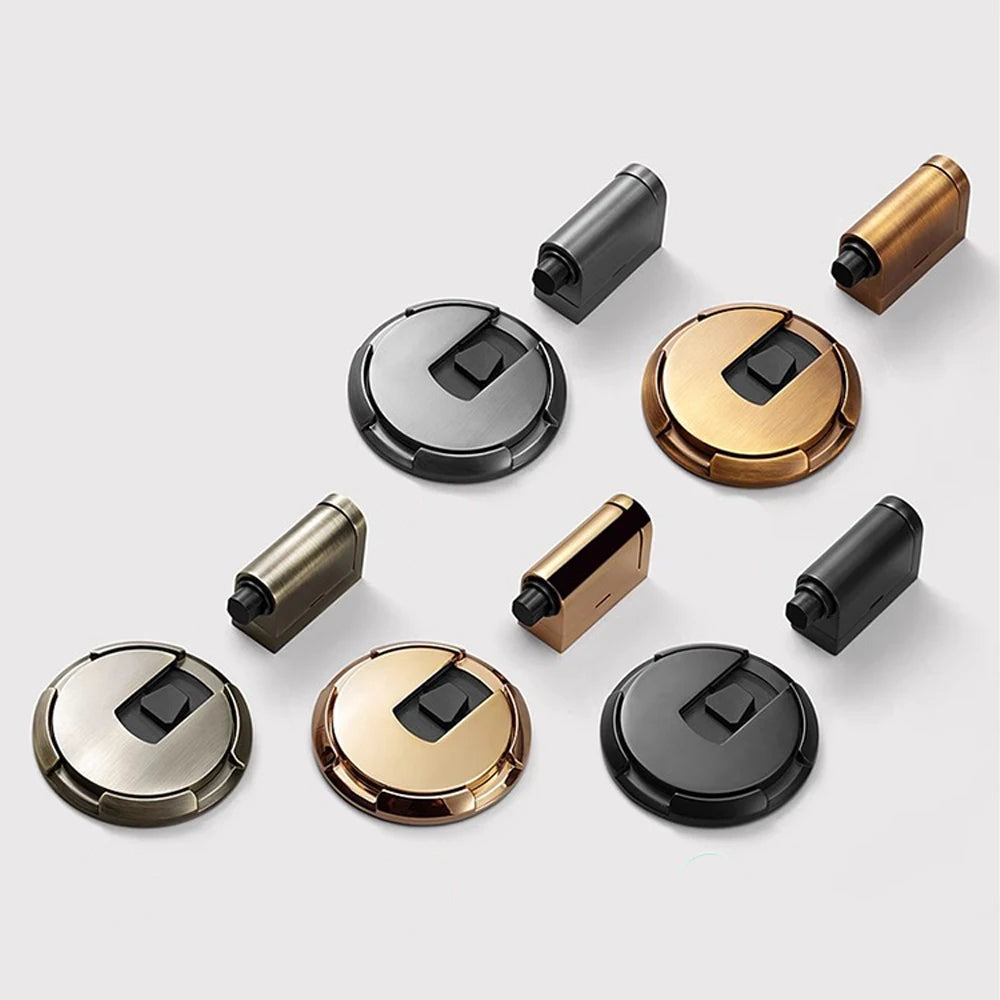 Non-Punch Automatic Floor Door Stopper – Zinc Alloy Windproof Door Stop, Gold/Black/Grey