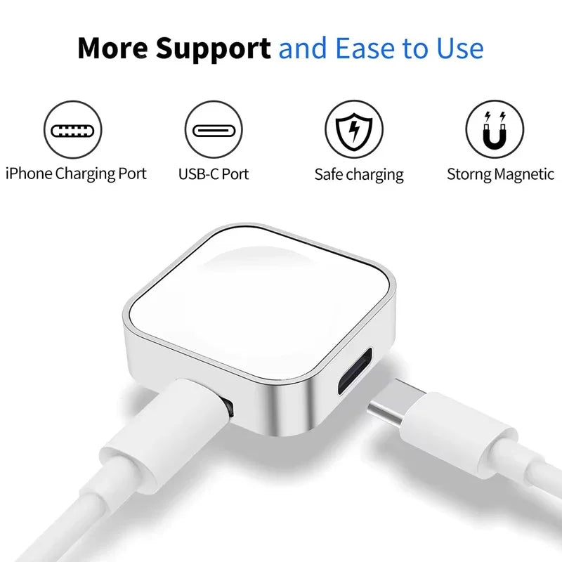 Portable Wireless Charger for Apple Watch - 2 in 1 Type-C & 8 Pin Fast Charging Dock - Compatible with Ultra 49mm & All Series