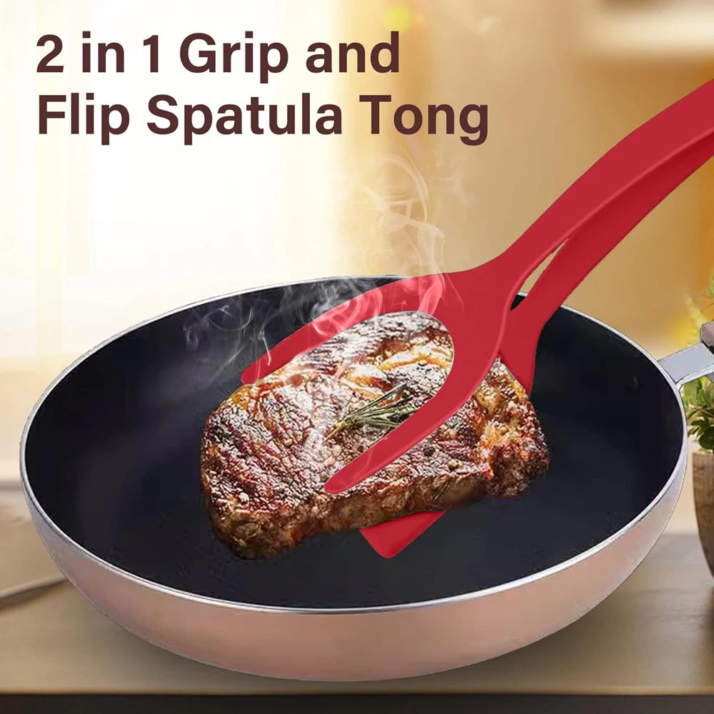 2-in-1 Grip Flip Spatula Tongs – Non-Stick Nylon Cooking Tool for Eggs, Pancakes, Omelets, Fish, and More