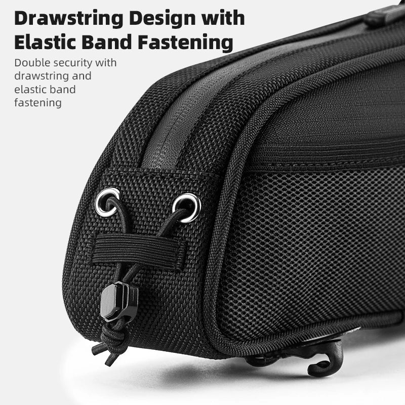 Waterproof Bicycle Frame Bag 1.3L - Portable Top Tube Cycling Pannier with Headphone Jack & Reflective Logo