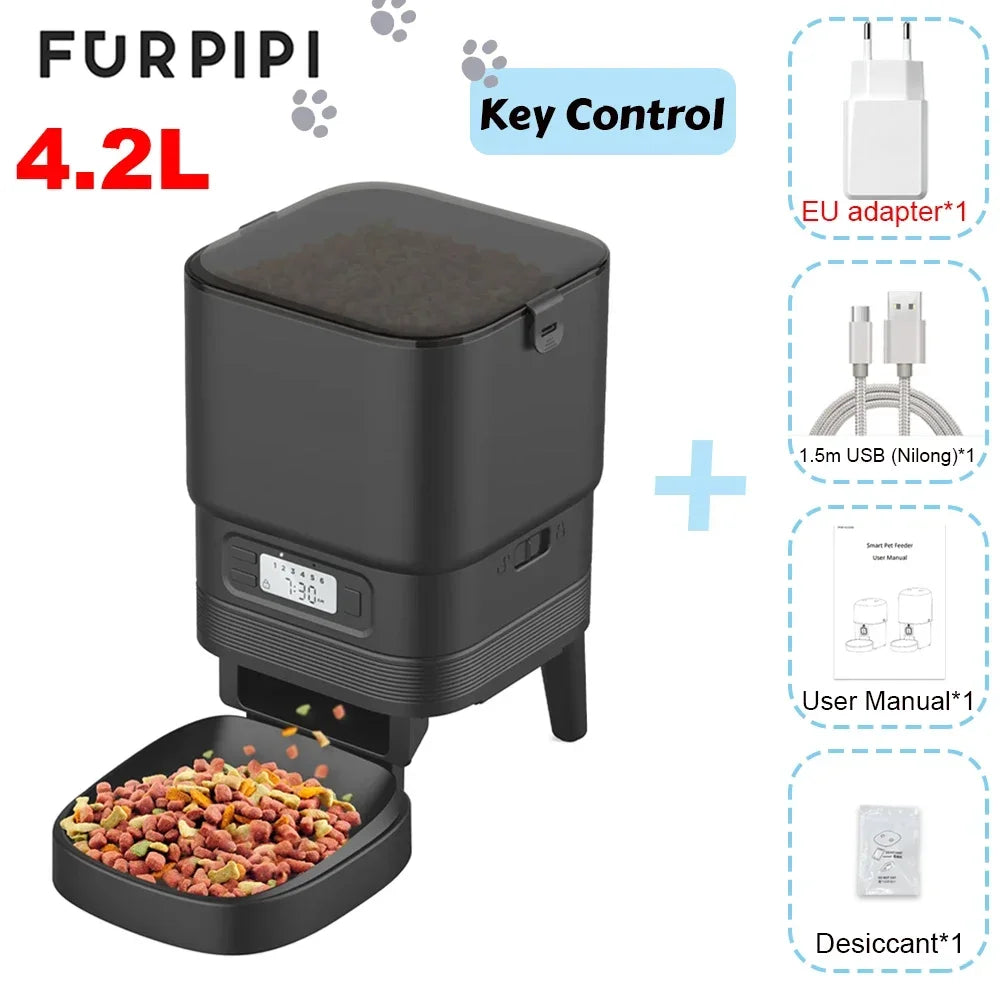 Furpipi Automatic Cat Feeder with LCD Display – Timed Dry Food Dispenser, Dual Power, Button Version, for Cats & Small Dogs
