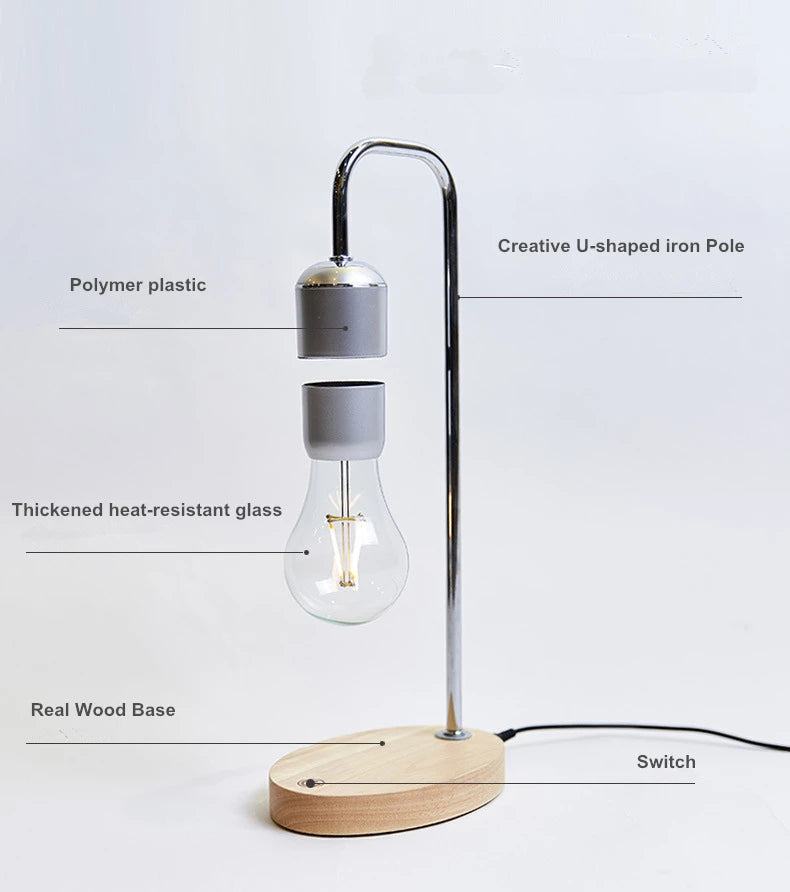 Magnetic Levitating Light Bulb – Wireless Floating LED Desk Lamp with Wood Base (Warm White)