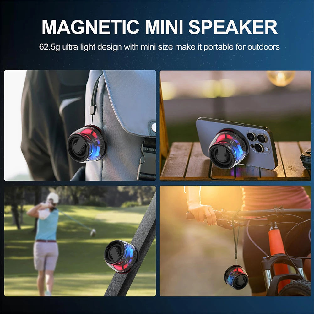 Magnetic Portable Bluetooth Speaker with LED Light & Phone Holder – HiFi Stereo Soundbar, Wireless Loudspeaker