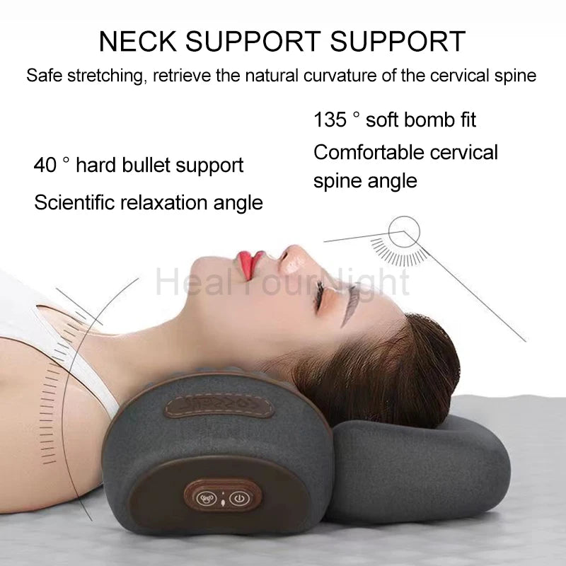 Electric Neck Massager Pillow – Heated Memory Foam Vibration Pillow for Cervical Spine Support & Sleep Relief