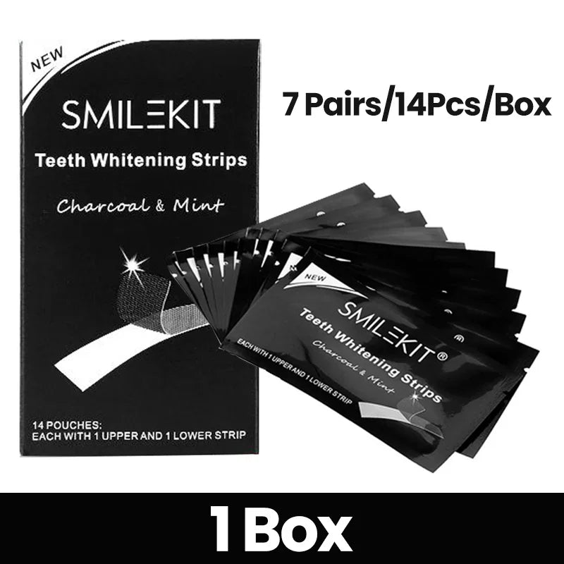 Charcoal Teeth Whitening Strips – 14pcs Kit for Stain Removal from Coffee, Tea & More | Dental Whitening for Men & Women