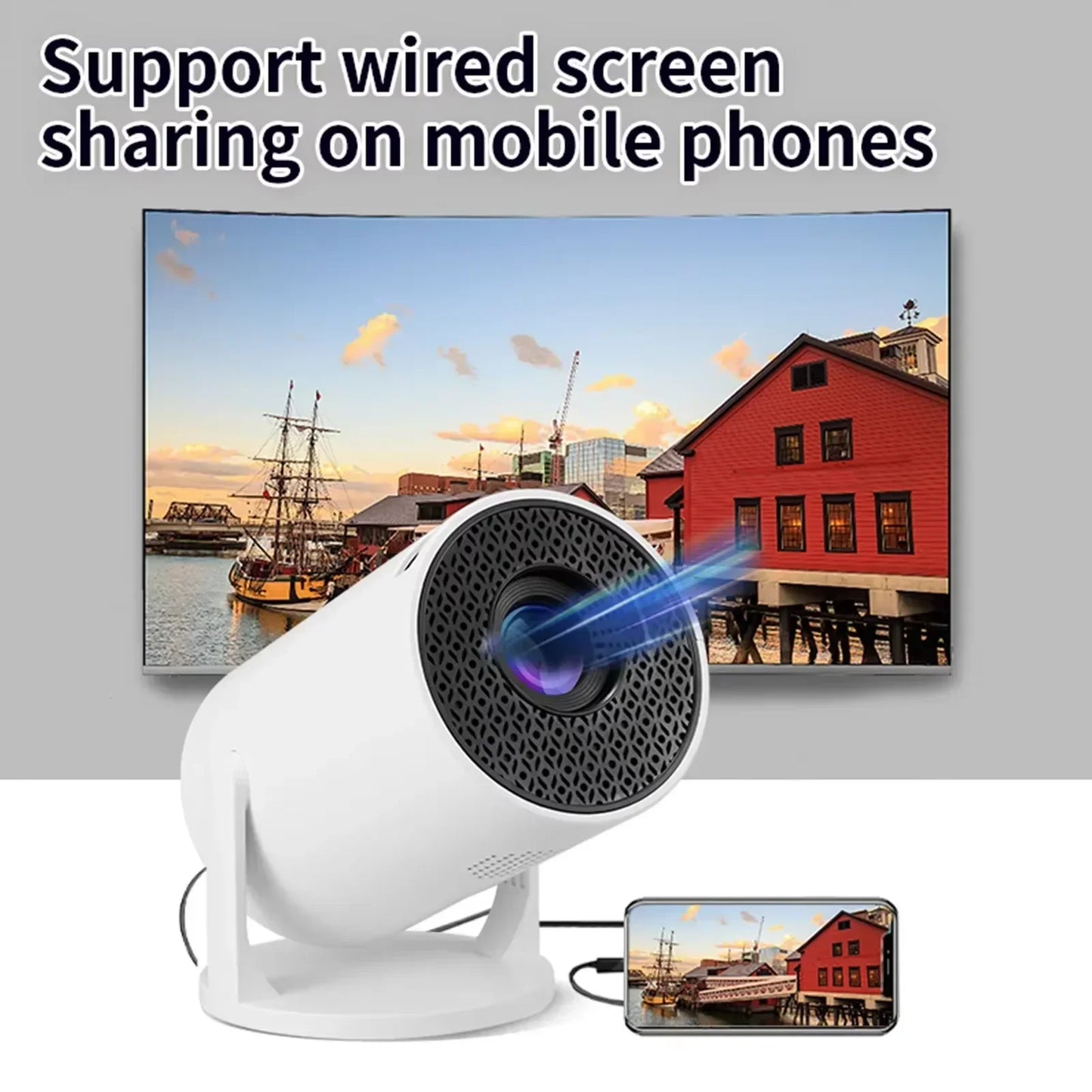 Proiettore Wi-Fi portatile 1080P Full HD girevole a 270° | Trasmissione wireless per Android/iOS/PC/TV Stick | Mini sistema home theater