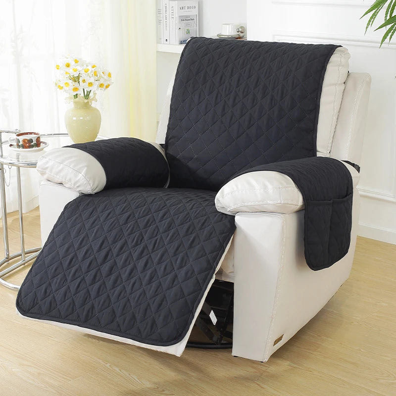 Waterproof Recliner Sofa Cover with Side Pockets - Solid Color, Removable, Machine Washable Furniture Protector for Living Room