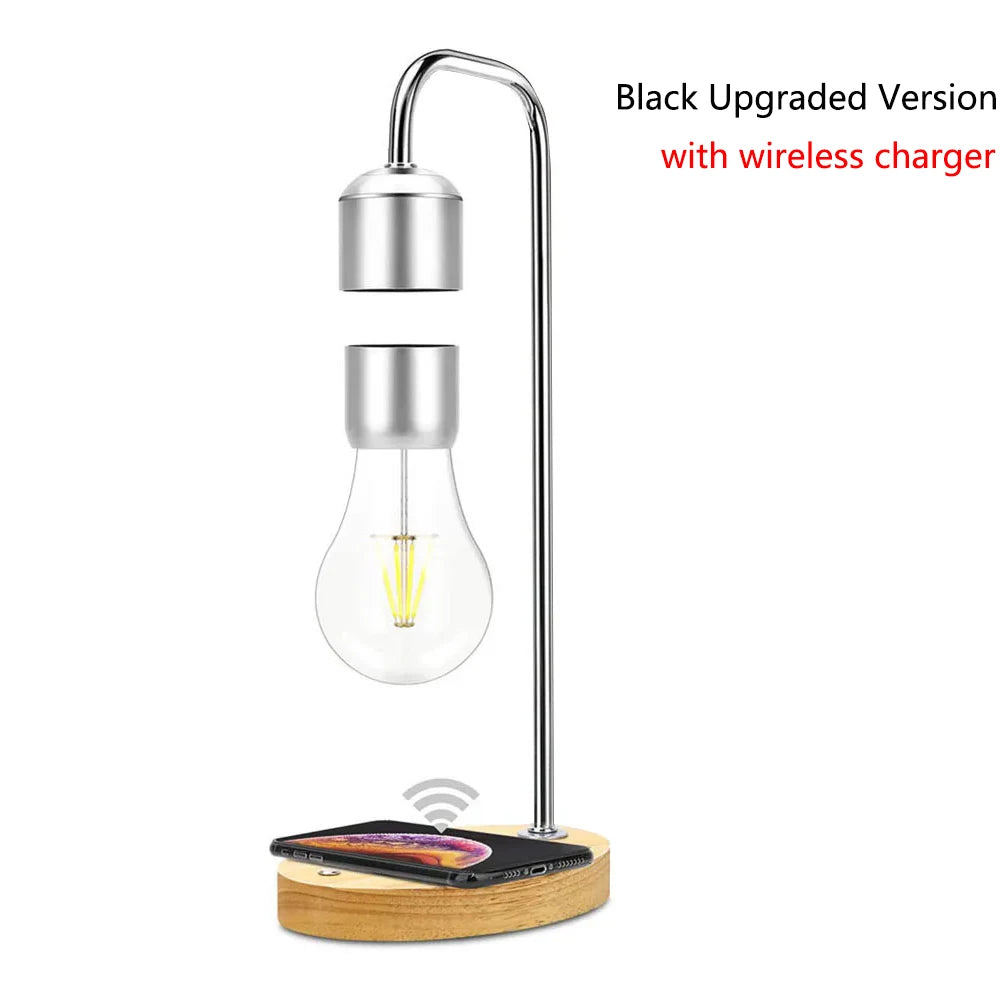 Magnetic Levitating Light Bulb – Wireless Floating LED Desk Lamp with Wood Base (Warm White)