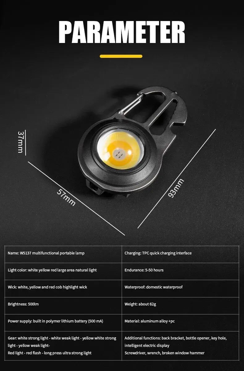 Mini Magnetic LED Work Light – Portable COB Flashlight & Emergency Keychain Tool (500LM)