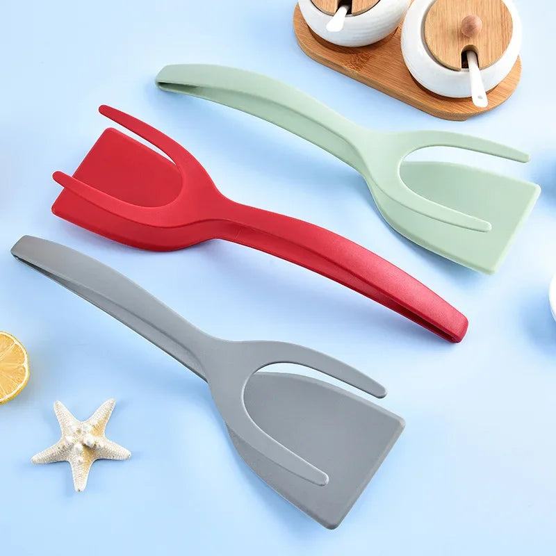 2-in-1 Grip Flip Spatula Tongs – Non-Stick Nylon Cooking Tool for Eggs, Pancakes, Omelets, Fish, and More