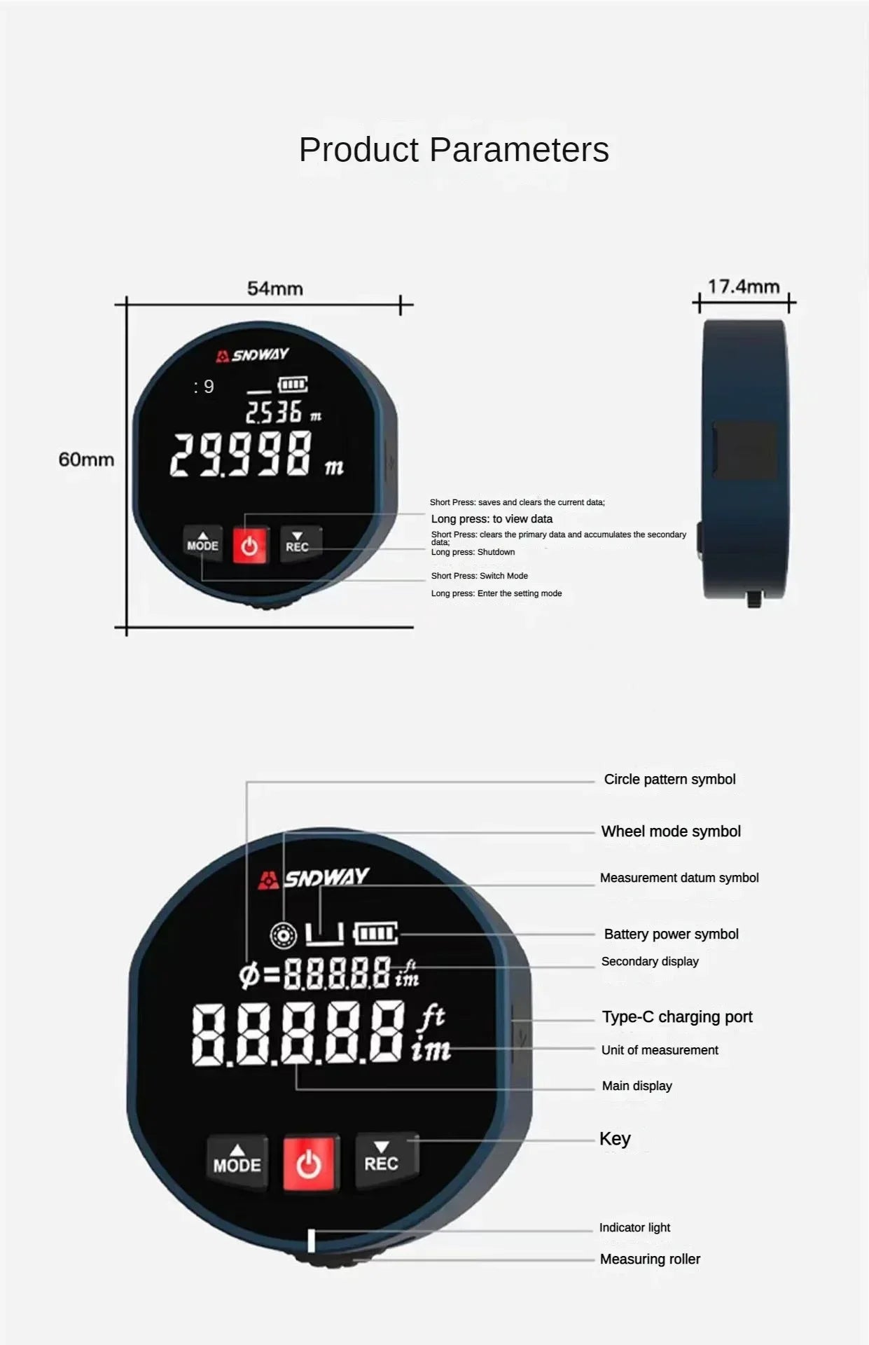 Roller Laser Rangefinder – Dual Mode Distance Meter, Laser & Roll Tape Measure for Home Improvement