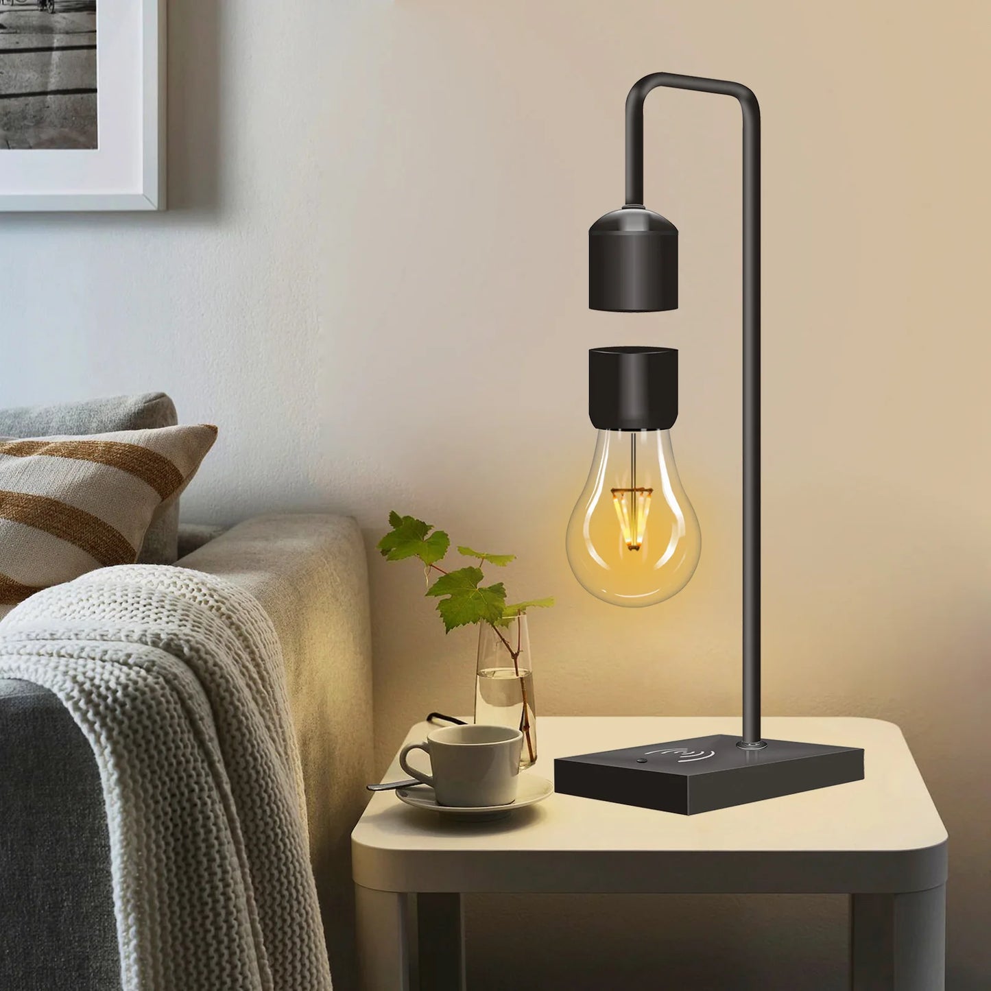 Magnetic Levitating Light Bulb – Wireless Floating LED Desk Lamp with Wood Base (Warm White)