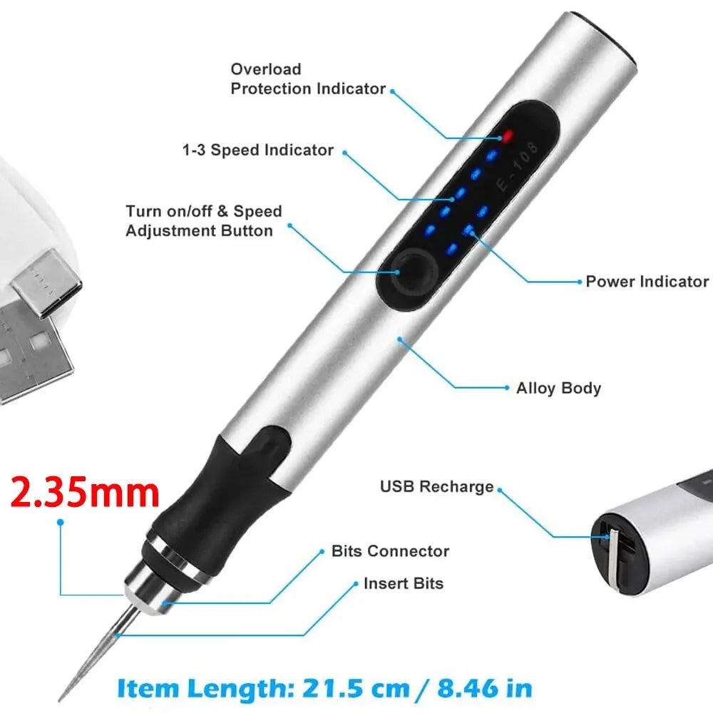 Cordless USB Rotary Tool Kit - Mini Wireless Drill & Engraving Pen for Wood, Jewelry, Metal, Glass & DIY Projects