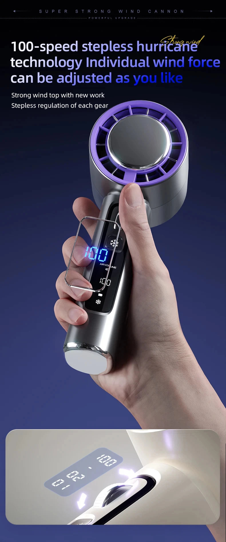 High-Speed Semiconductor Refrigeration Handheld Fan – 4000mAh USB Rechargeable Portable Outdoor Mini Fan