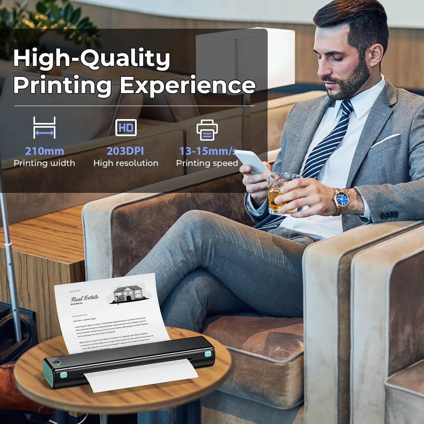 Phomemo 210mm A4 Thermal Photo Printer – Portable Bluetooth Mini Photo Printer with 1200mAh Battery