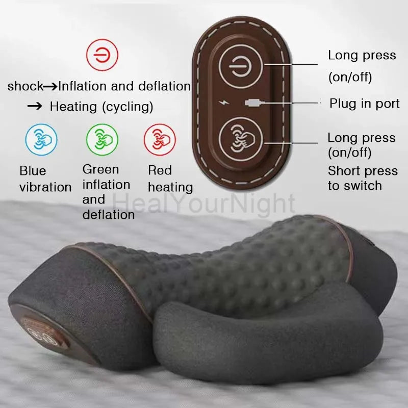 Electric Neck Massager Pillow – Heated Memory Foam Vibration Pillow for Cervical Spine Support & Sleep Relief