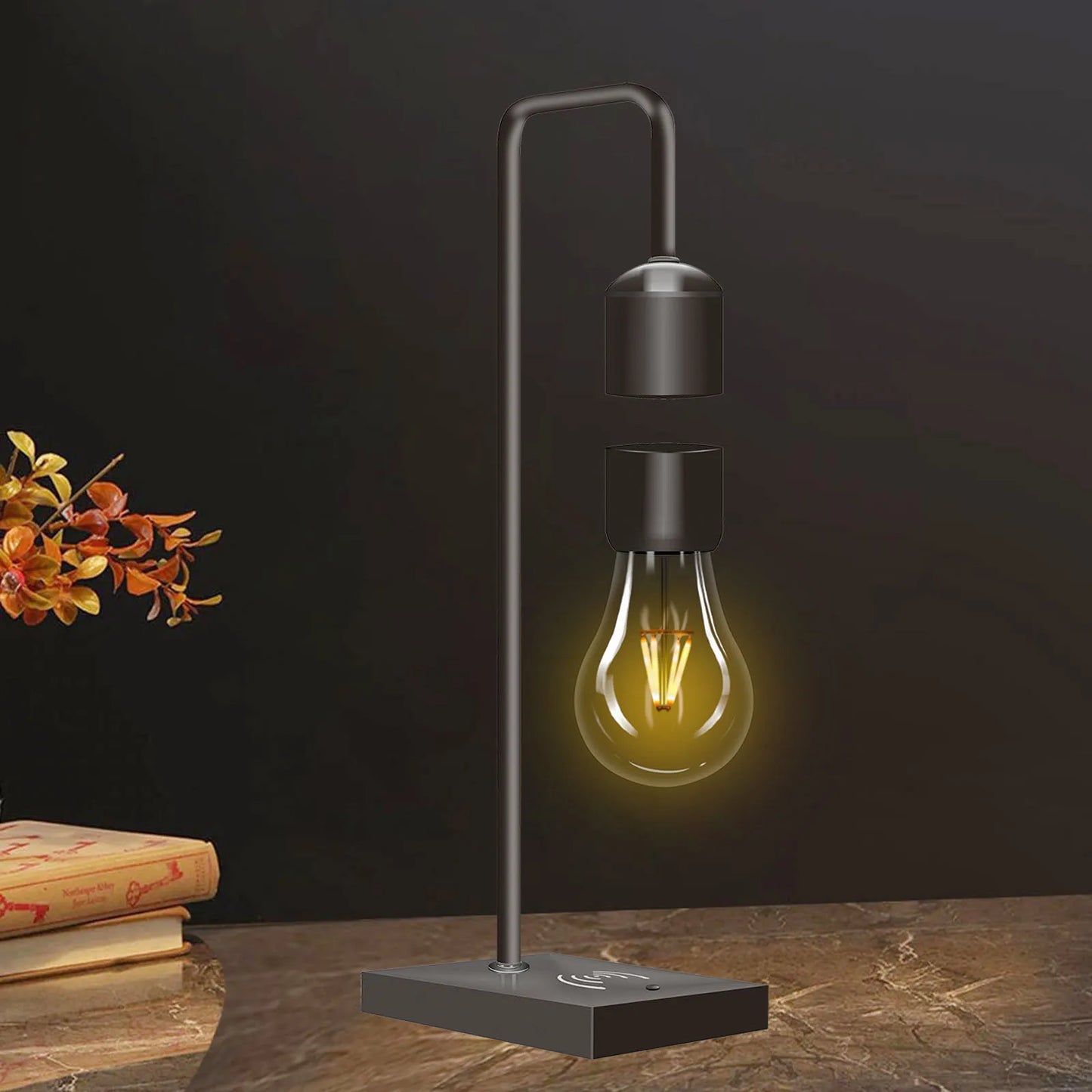 Magnetic Levitating Light Bulb – Wireless Floating LED Desk Lamp with Wood Base (Warm White)