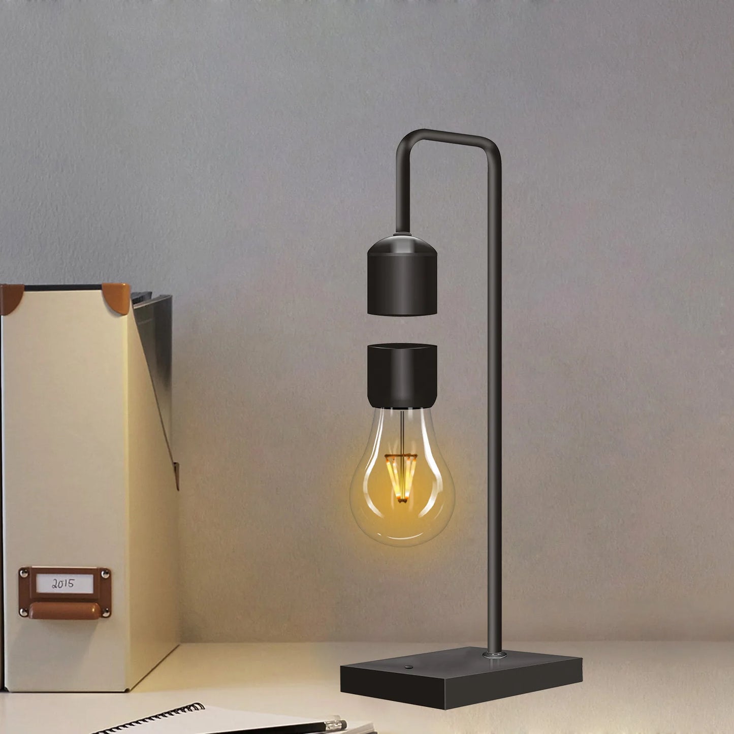 Magnetic Levitating Light Bulb – Wireless Floating LED Desk Lamp with Wood Base (Warm White)