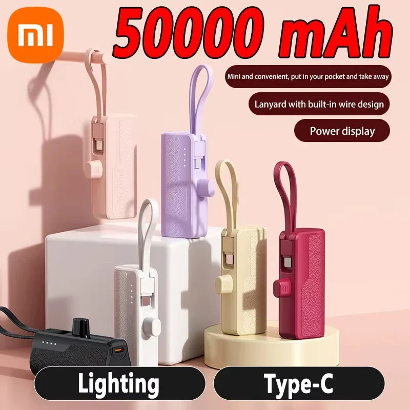 Xiaomi 50000mAh Mini Capsule Power Bank – Fast Charging with Built-in Lanyard, Type-C & Lightning Output