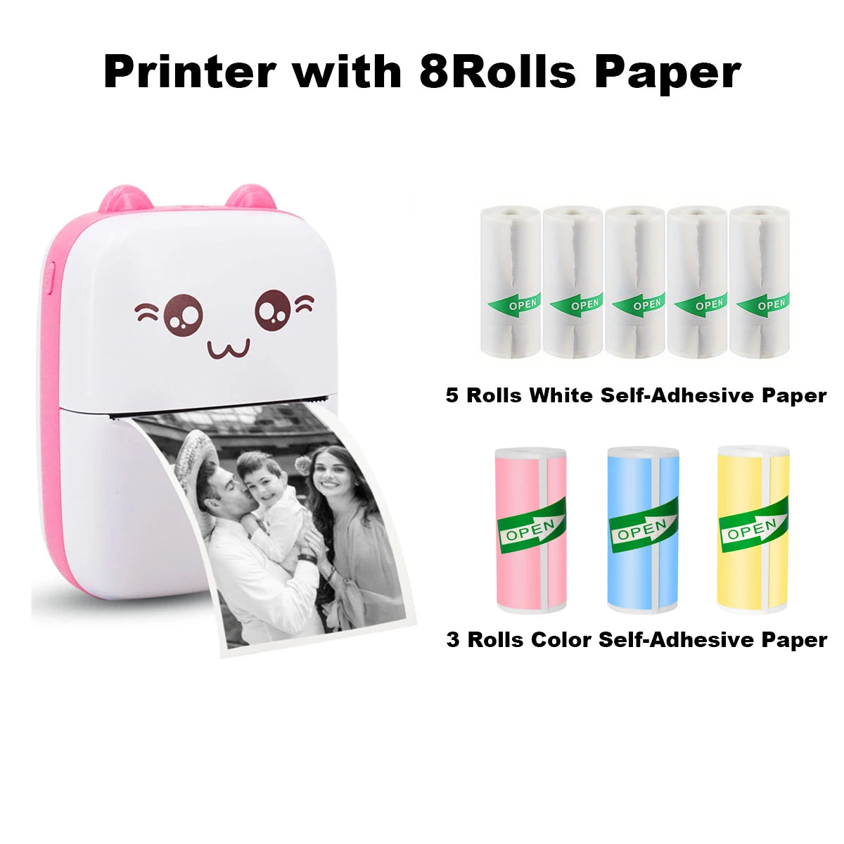 Mini Photo Pocket Printer – Portable Ink-Free Thermal 57mm Sticker Printer, Wireless Bluetooth 200dpi for Android & iOS