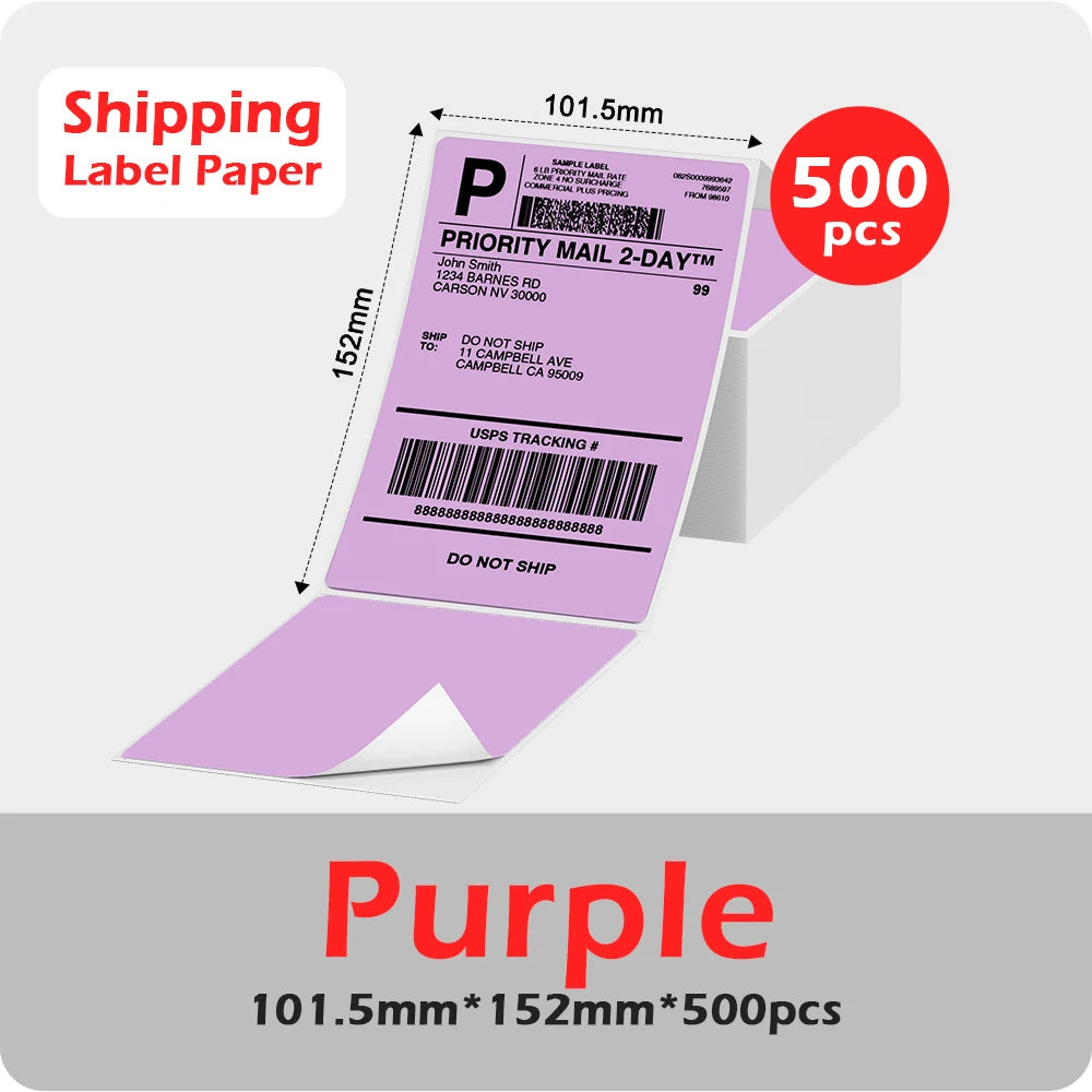 Phomemo 4x6 Thermal Shipping Label Paper – 500 Fanfold Labels, 100x150mm, Compatible with Zebra, Rollo, Phomemo, MUNBYN, Jiose & More