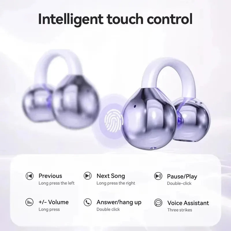 Wireless Earbuds – Bluetooth 5.4 Ear Clip Headset with ENC Mic, Noise Cancelling