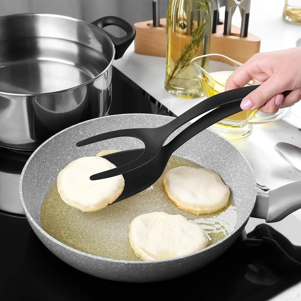 2-in-1 Grip Flip Spatula Tongs – Non-Stick Nylon Cooking Tool for Eggs, Pancakes, Omelets, Fish, and More
