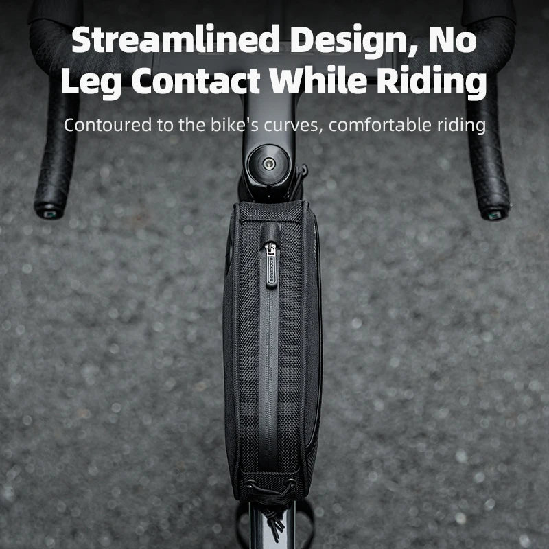 Waterproof Bicycle Frame Bag 1.3L - Portable Top Tube Cycling Pannier with Headphone Jack & Reflective Logo