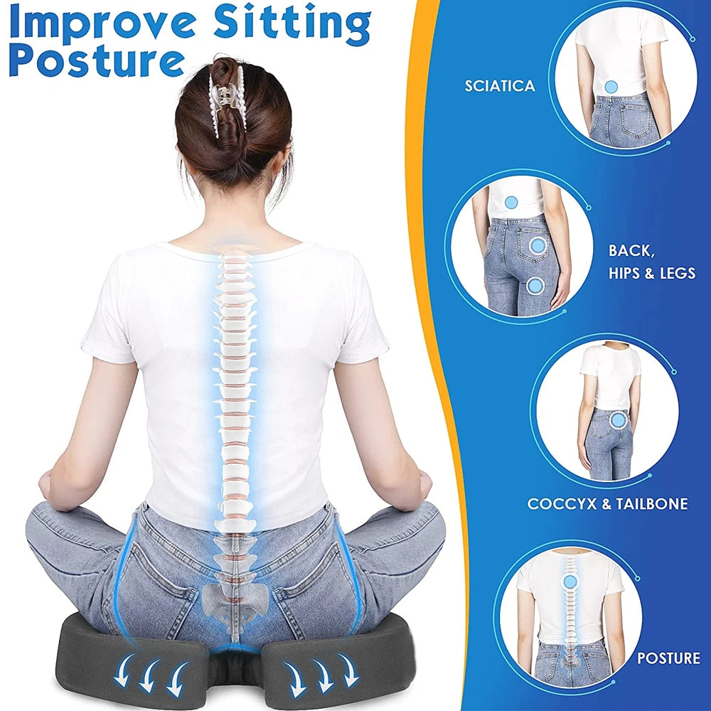Seat Cushion for Office Chairs - Tailbone Pain Relief Pillow - Ergonomic Posture Support Pad
