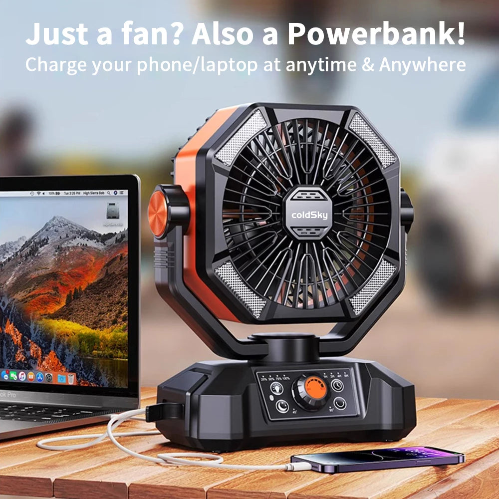 ColdSky Portable Camping Fan with 4 LED Lantern, 8 Speeds, 20000mAh Rechargeable Battery – Outdoor & Emergency Use