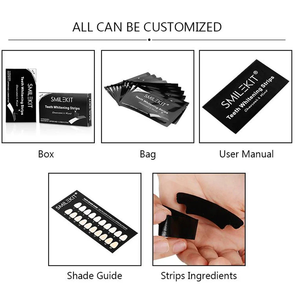 Charcoal Teeth Whitening Strips – 14pcs Kit for Stain Removal from Coffee, Tea & More | Dental Whitening for Men & Women