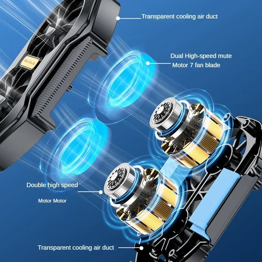 Dual Fan Phone Cooler – Universal Rechargeable Mobile Phone Ice Cooling Fan with Strong Airflow & Long-Lasting Battery