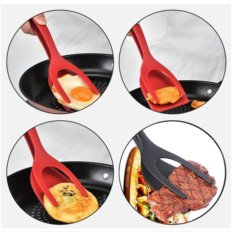 2-in-1 Grip Flip Spatula Tongs – Non-Stick Nylon Cooking Tool for Eggs, Pancakes, Omelets, Fish, and More